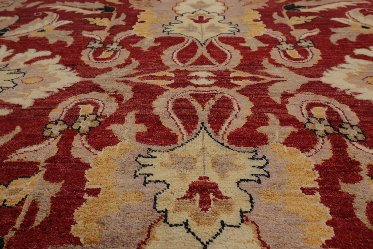 9x12 Rusty Red, Charcoal, Beige Color Hand Knotted All-Over 100% Wool Traditional Oriental Rug