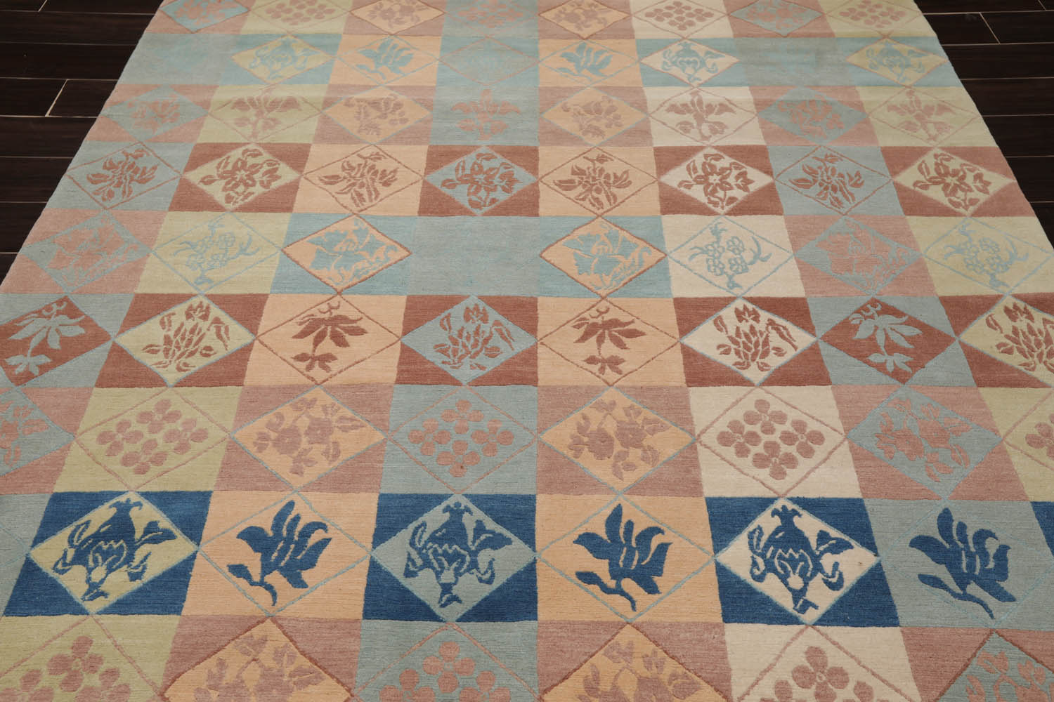 6x9 Blue, Beige, Peach Color Hand Knotted All-Over 100% Wool Modern Oriental Rug