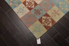 6x9 Blue, Beige, Peach Color Hand Knotted All-Over 100% Wool Modern Oriental Rug