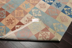 6x9 Blue, Beige, Peach Color Hand Knotted All-Over 100% Wool Modern Oriental Rug