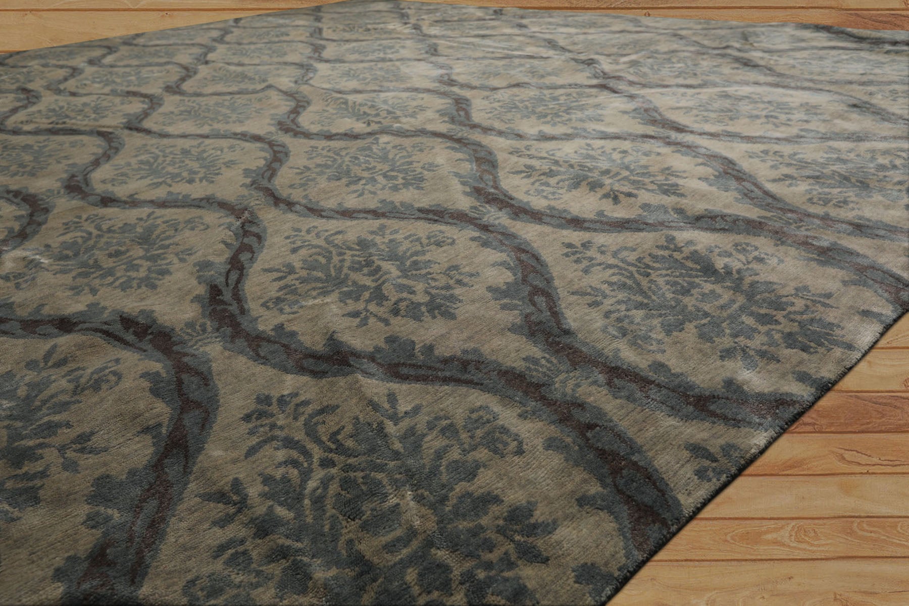 10x14 Silver, Gray, Blue Color Hand Knotted Tibetan Wool Transitional Oriental Rug