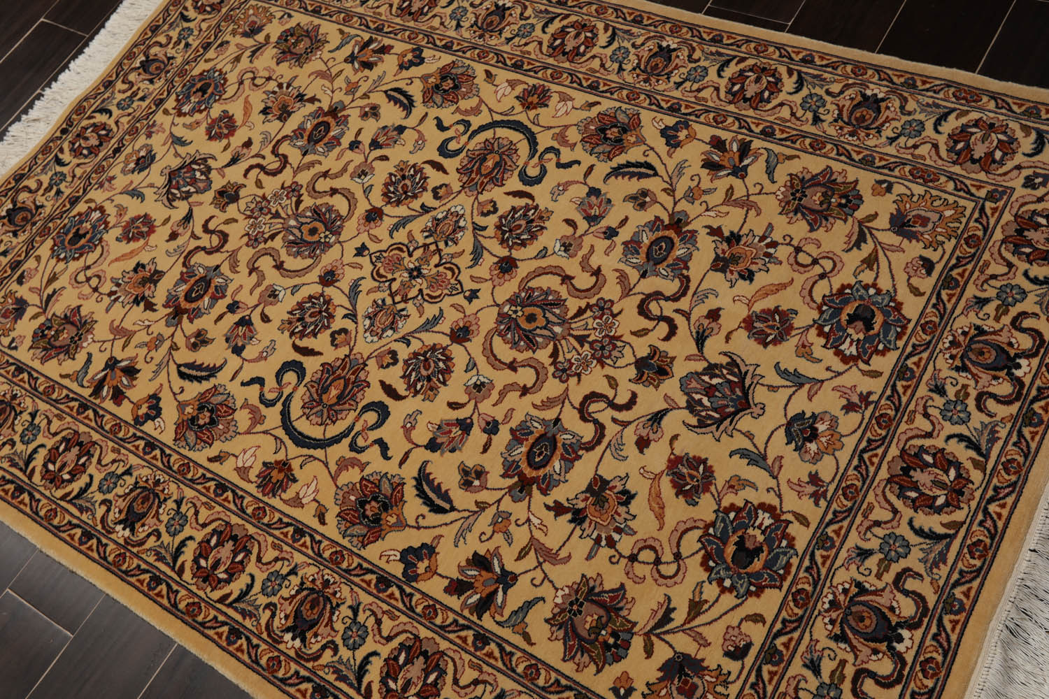 4x6 Tan, Blue, Taupe Color Hand Knotted All-Over 100% Wool Traditional Oriental Rug