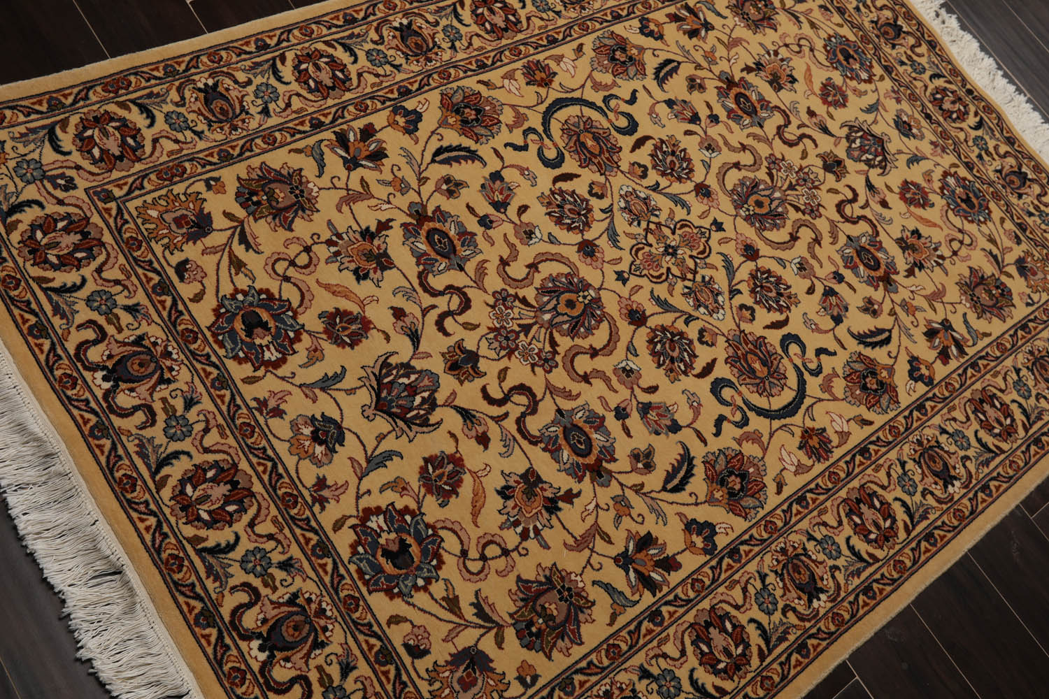 4x6 Tan, Blue, Taupe Color Hand Knotted All-Over 100% Wool Traditional Oriental Rug