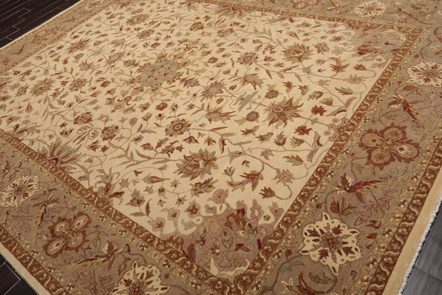 9x12 Beige, Gray, Brown Color Hand Knotted All-Over 100% Wool Traditional Oriental Rug