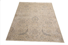 LoomBloom Beige 10'x14' Traditional Distressed Hand Knotted Wool Oriental Area Rug