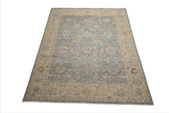LoomBloom Blue 8'x10' Distressed Traditional Oushak Hand Knotted Wool Oriental Area Rug