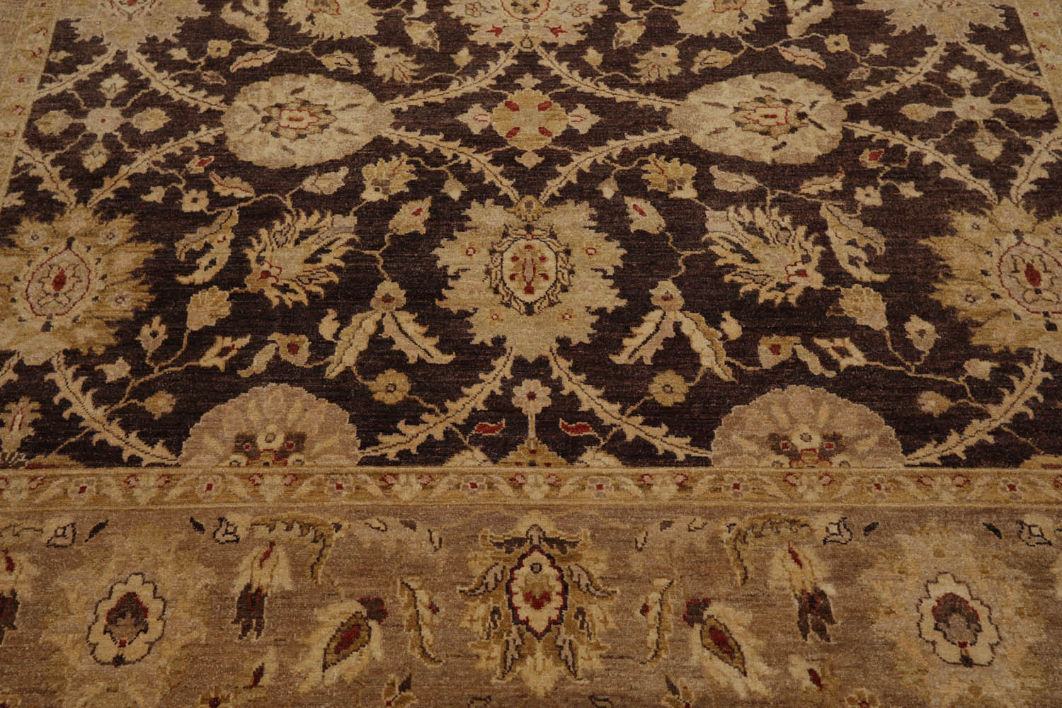 9x12 Brown, Tan, Light Gold Color Hand Knotted All-Over 100% Wool Traditional Oriental Rug