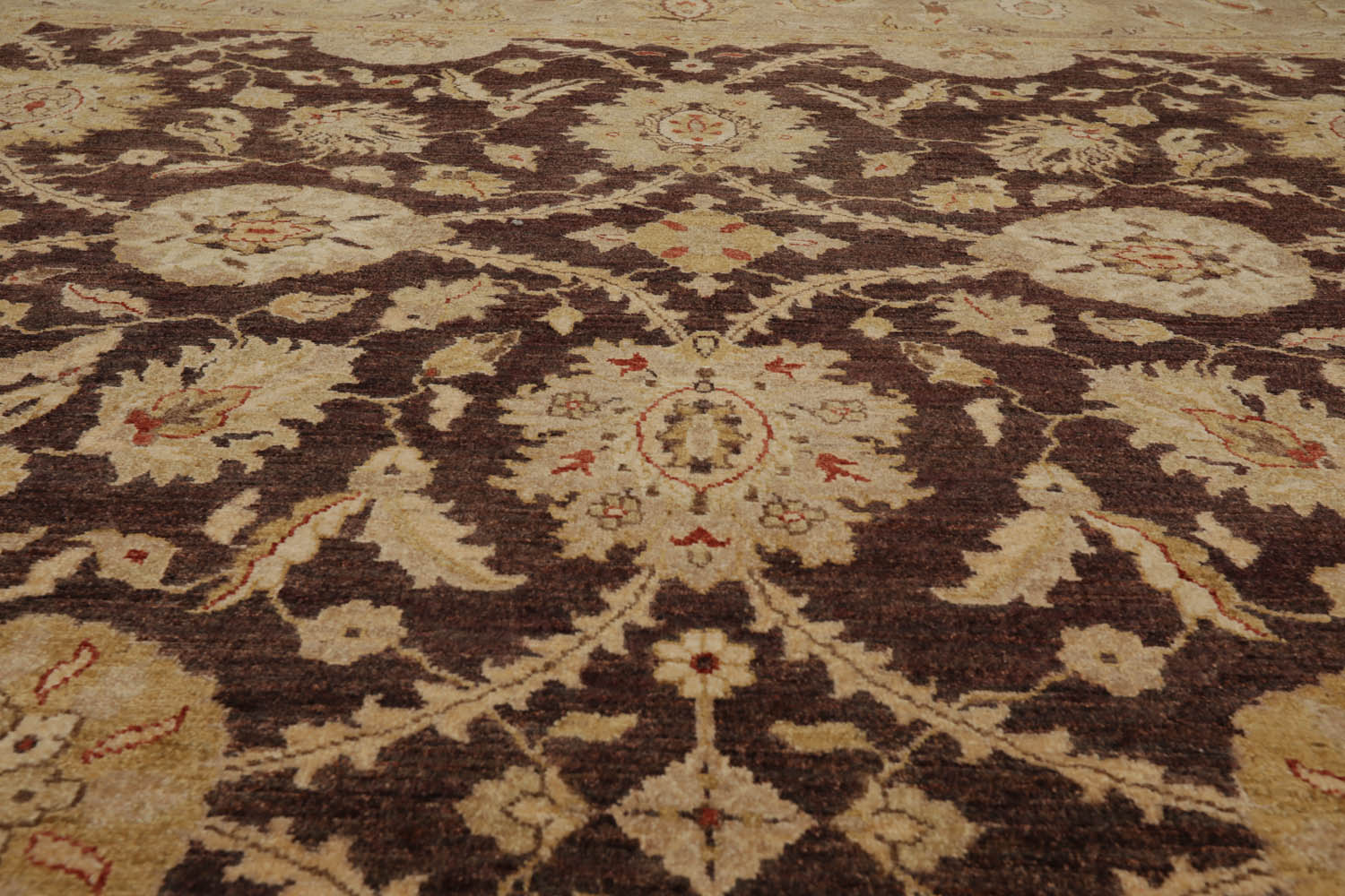 9x12 Brown, Tan, Light Gold Color Hand Knotted All-Over 100% Wool Traditional Oriental Rug