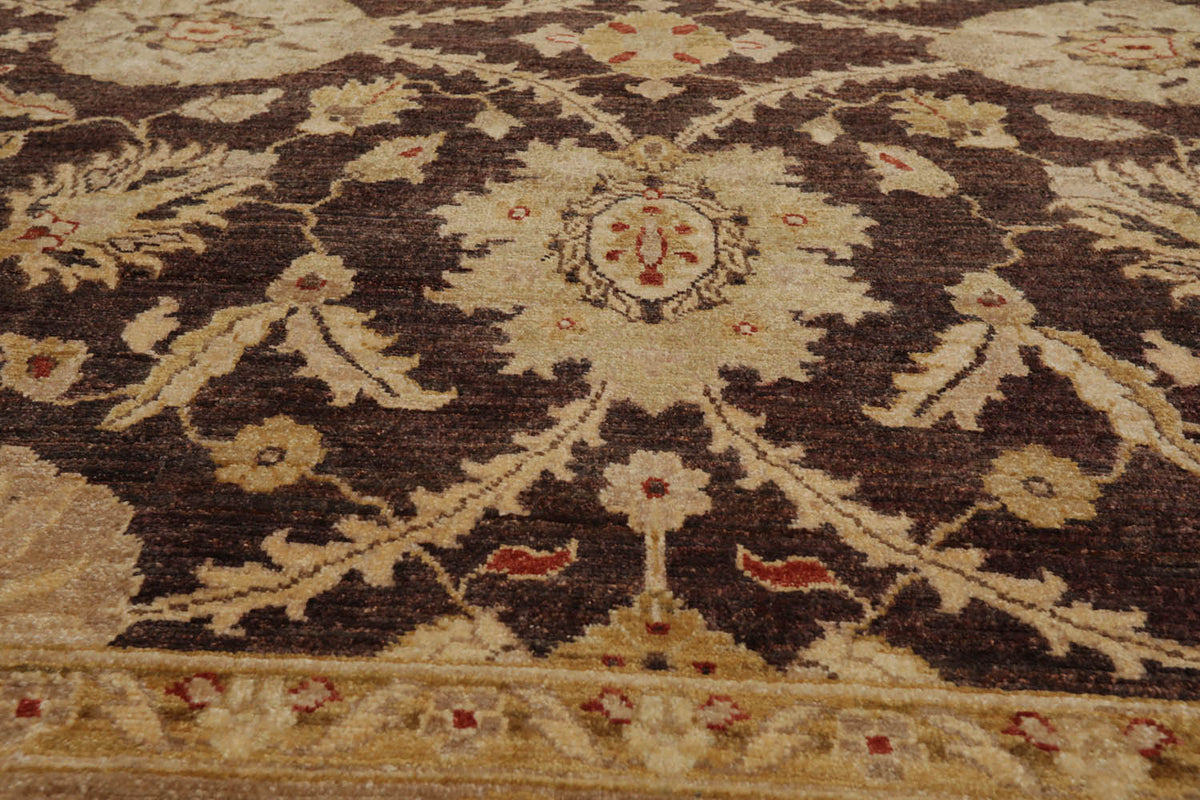 9x12 Brown, Tan, Light Gold Color Hand Knotted All-Over 100% Wool Traditional Oriental Rug