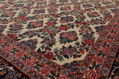 9x12 Ivory, Midnight Blue, Rose Color Hand Knotted All-Over 100% Wool Traditional Oriental Rug