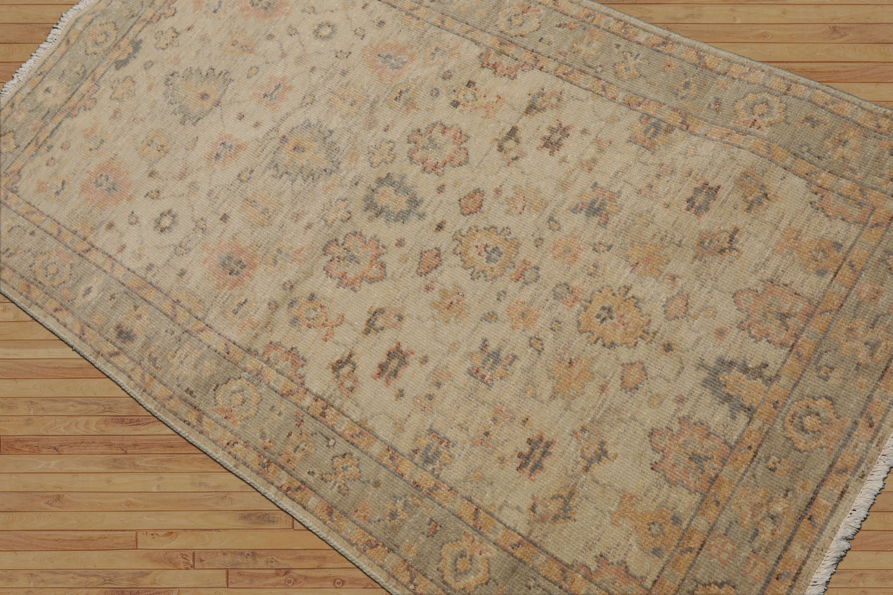 3x5 Beige, Mint, Gold Color Hand Knotted Turkish Wool Arts & Crafts/Mission Oriental Rug
