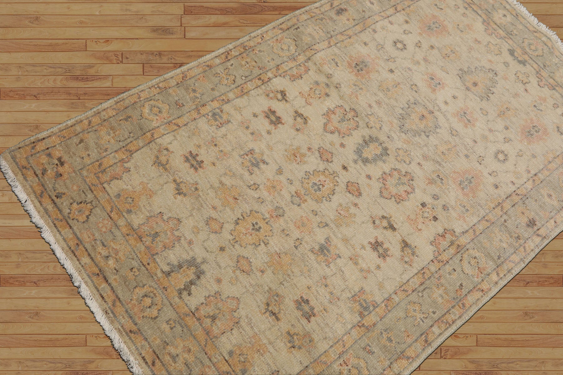 3x5 Beige, Mint, Gold Color Hand Knotted Turkish Wool Arts & Crafts/Mission Oriental Rug