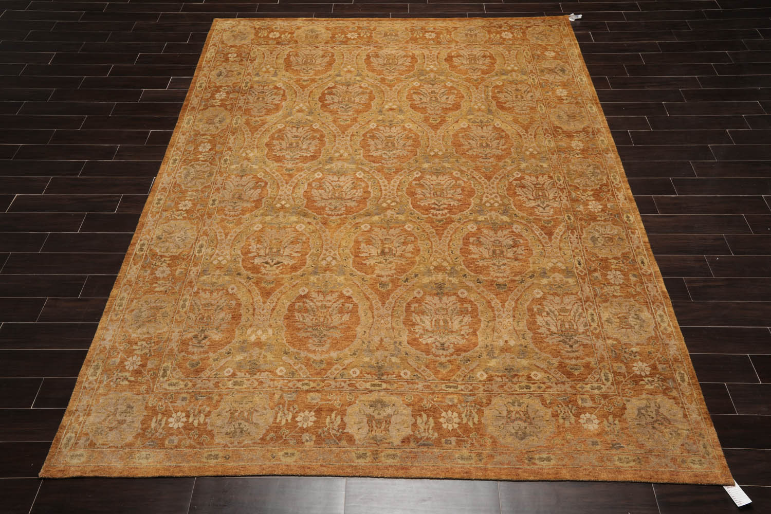 9x12 Gold, Sage, Beige Color Hand Knotted All-Over 100% Wool Transitional Oriental Rug