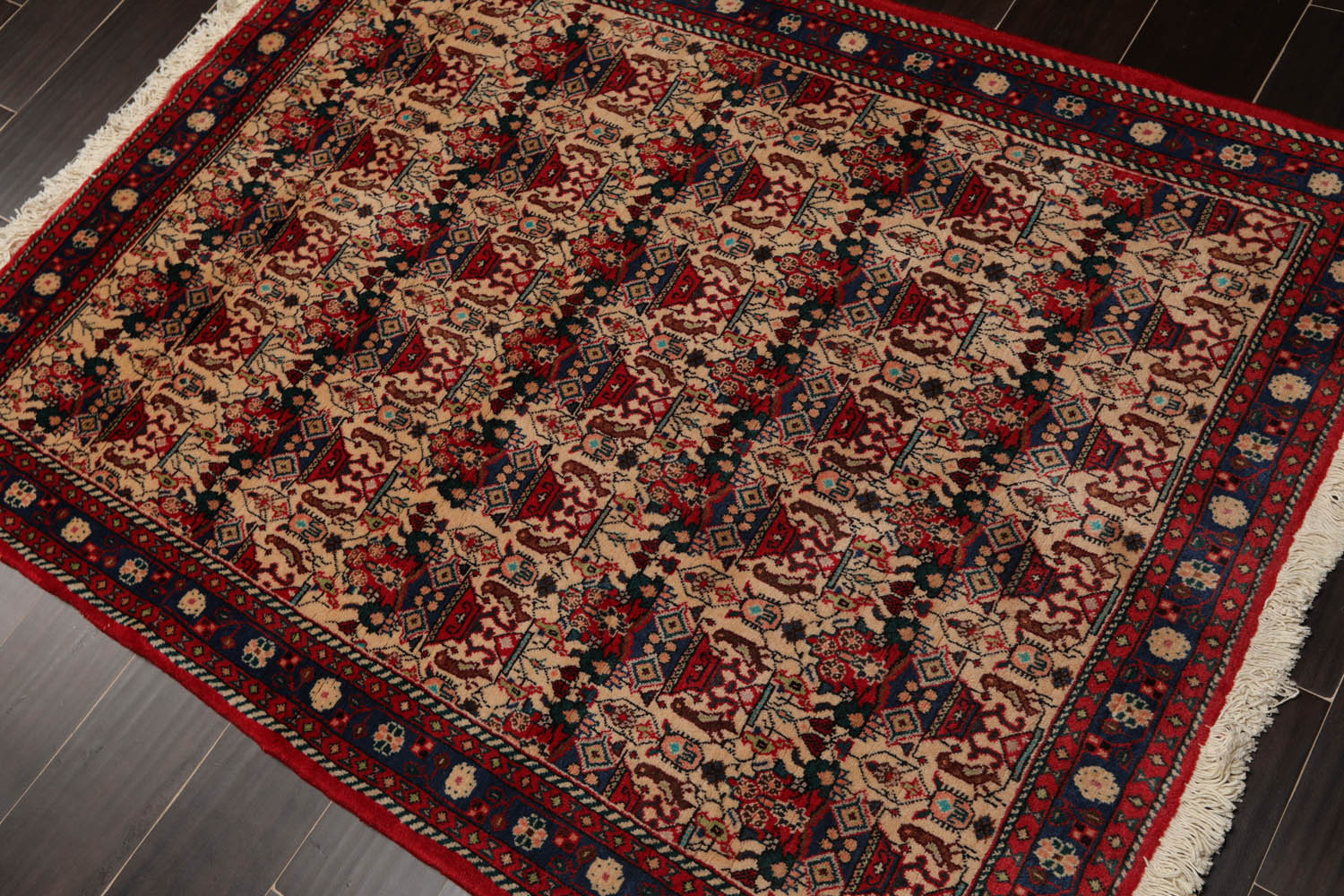 3x5 Beige, Brown, Turquoise Color Hand Knotted All-Over 100% Wool Traditional Oriental Rug