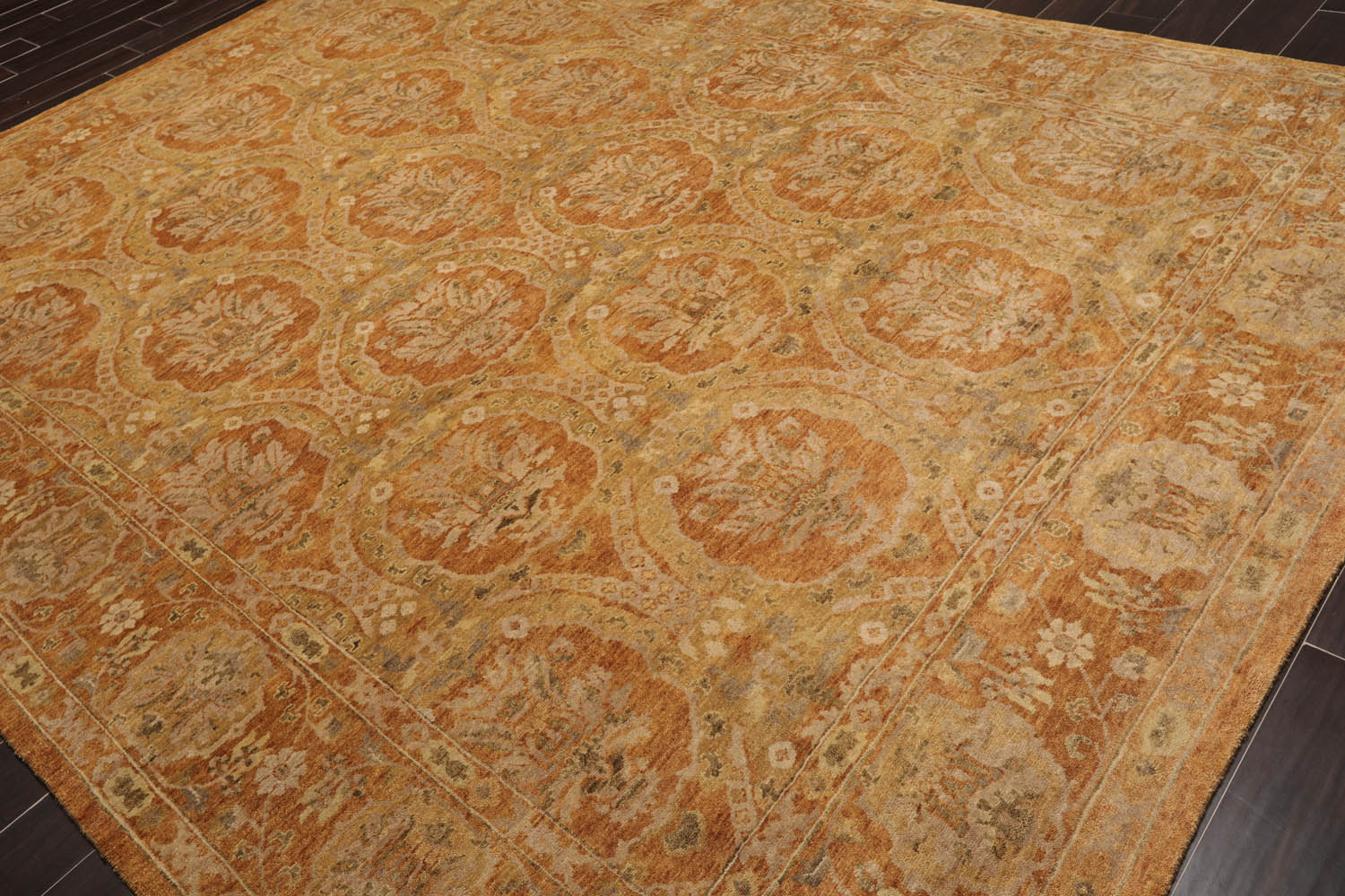 9x12 Gold, Sage, Beige Color Hand Knotted All-Over 100% Wool Transitional Oriental Rug