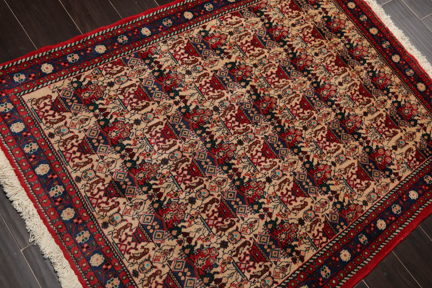 3x5 Beige, Brown, Turquoise Color Hand Knotted All-Over 100% Wool Traditional Oriental Rug