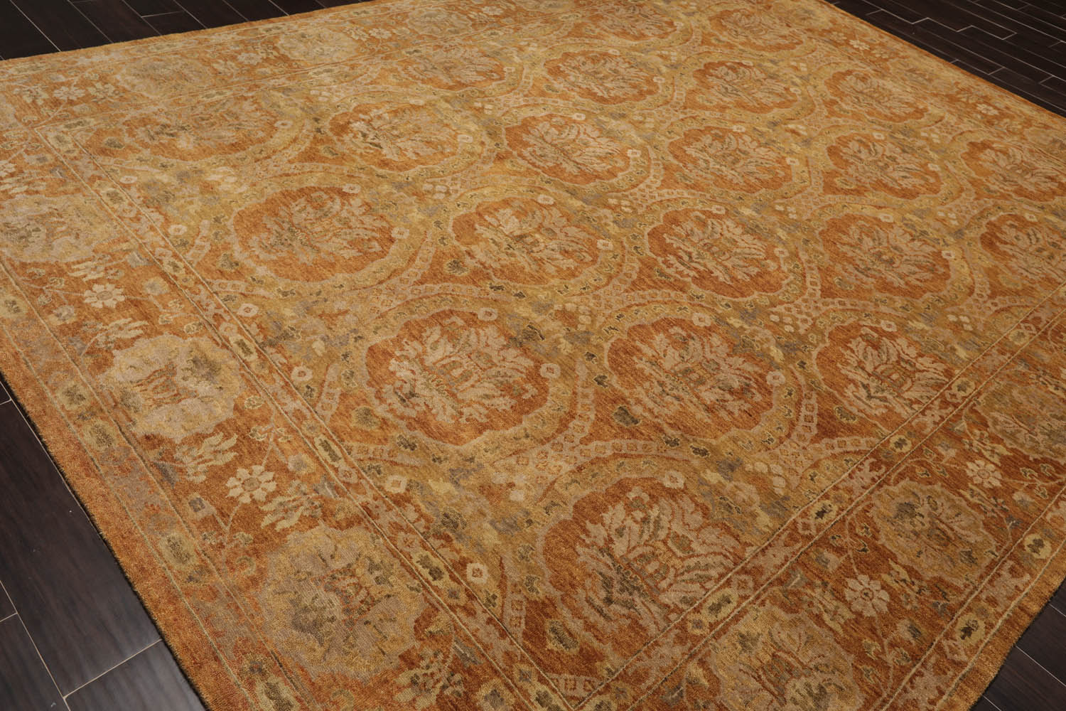 9x12 Gold, Sage, Beige Color Hand Knotted All-Over 100% Wool Transitional Oriental Rug
