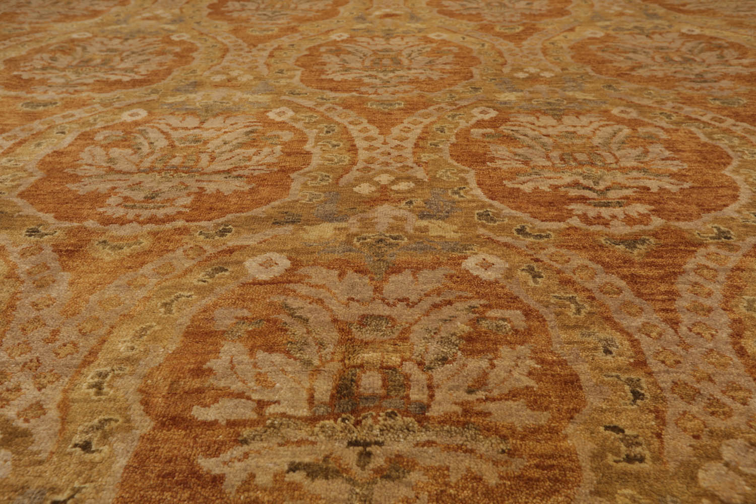 9x12 Gold, Sage, Beige Color Hand Knotted All-Over 100% Wool Transitional Oriental Rug