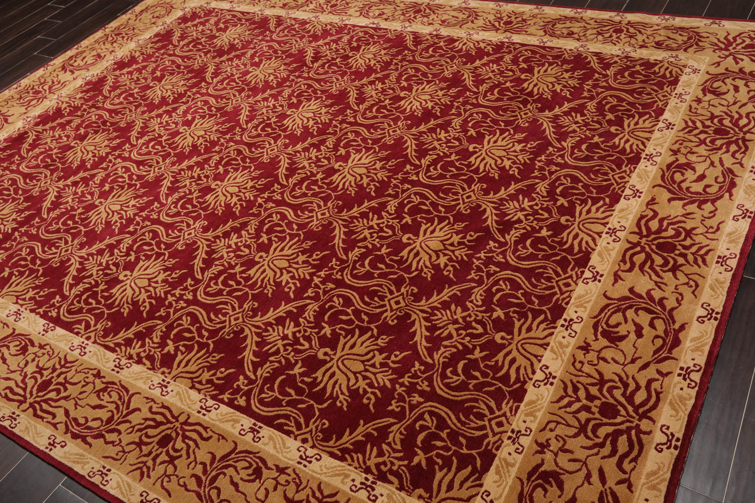 8x10 Red, Gold, Beige Color Hand Knotted All-Over 100% Wool Transitional Oriental Rug