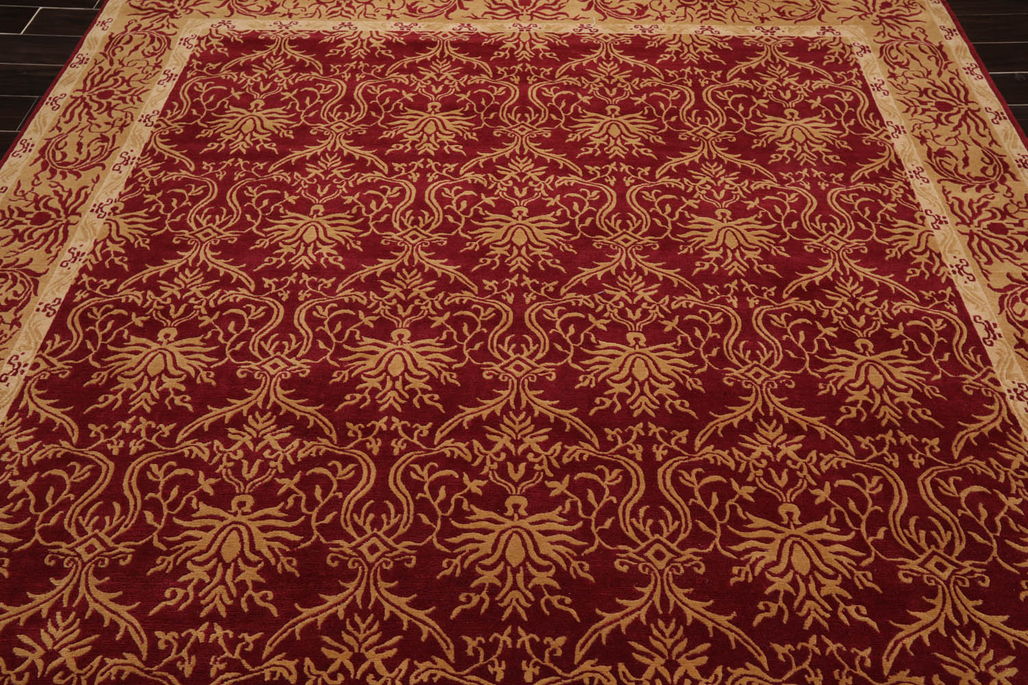 8x10 Red, Gold, Beige Color Hand Knotted All-Over 100% Wool Transitional Oriental Rug