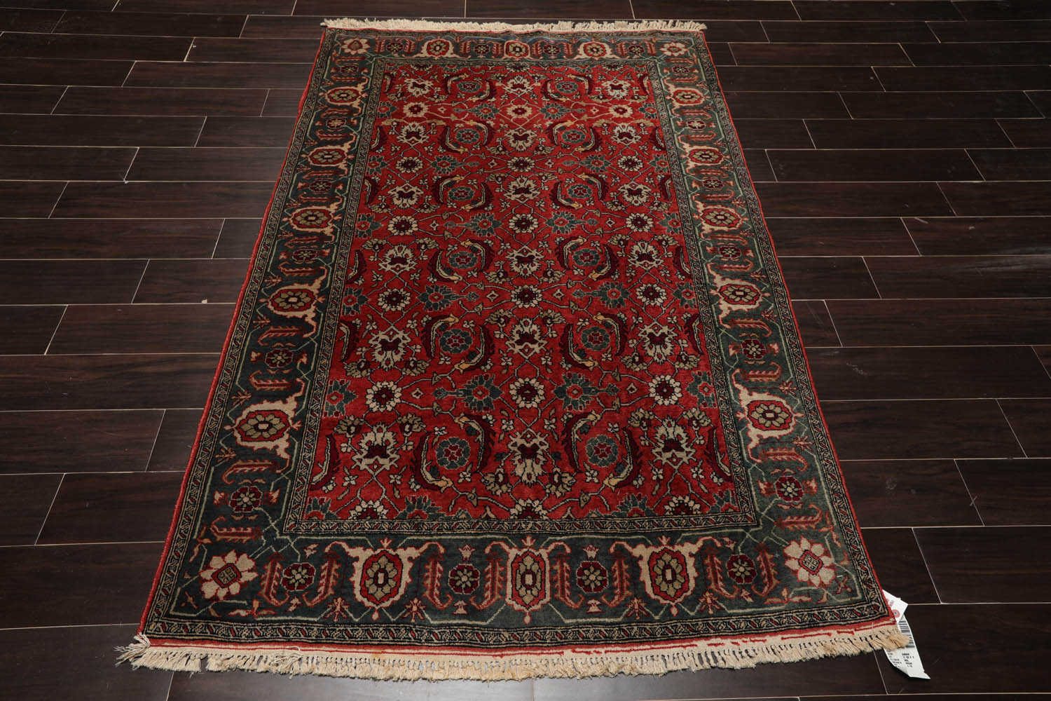 4x6 Antique Rose, Teal, Beige Color Hand Knotted All-Over 100% Wool Traditional Oriental Rug