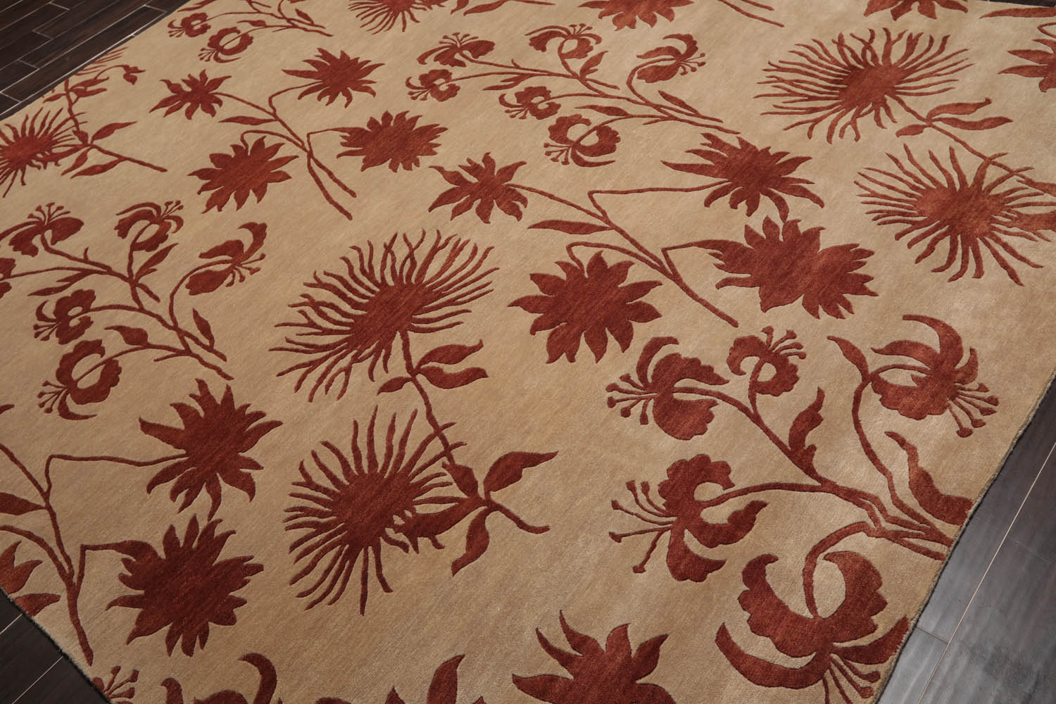 8x10 Tan, Rust, Color Hand Knotted All-Over 100% Wool Transitional Oriental Rug
