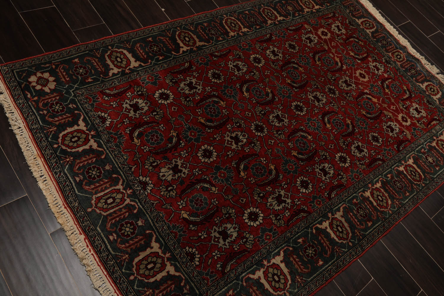 4x6 Antique Rose, Teal, Beige Color Hand Knotted All-Over 100% Wool Traditional Oriental Rug