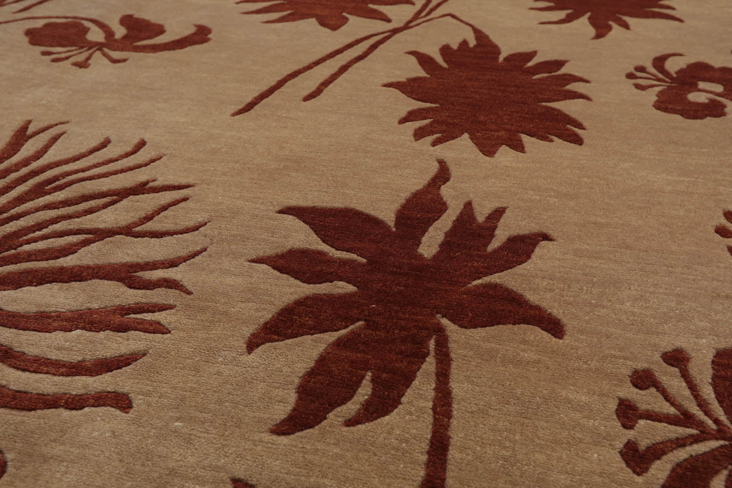 8x10 Tan, Rust, Color Hand Knotted All-Over 100% Wool Transitional Oriental Rug