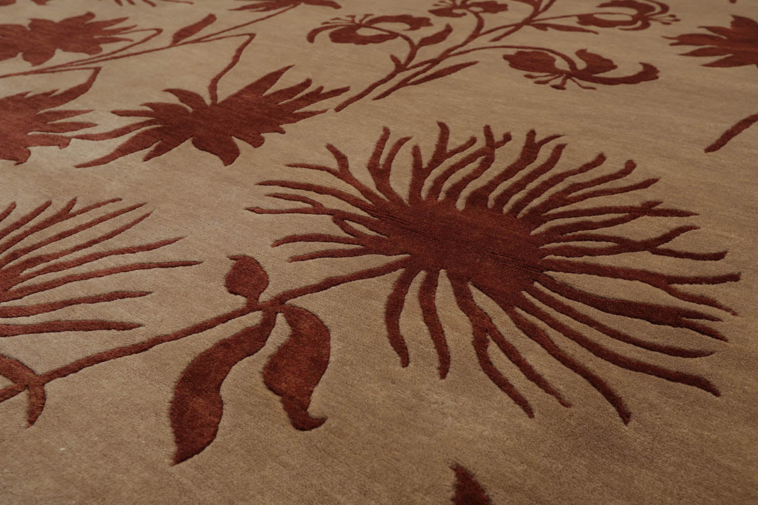 8x10 Tan, Rust, Color Hand Knotted All-Over 100% Wool Transitional Oriental Rug