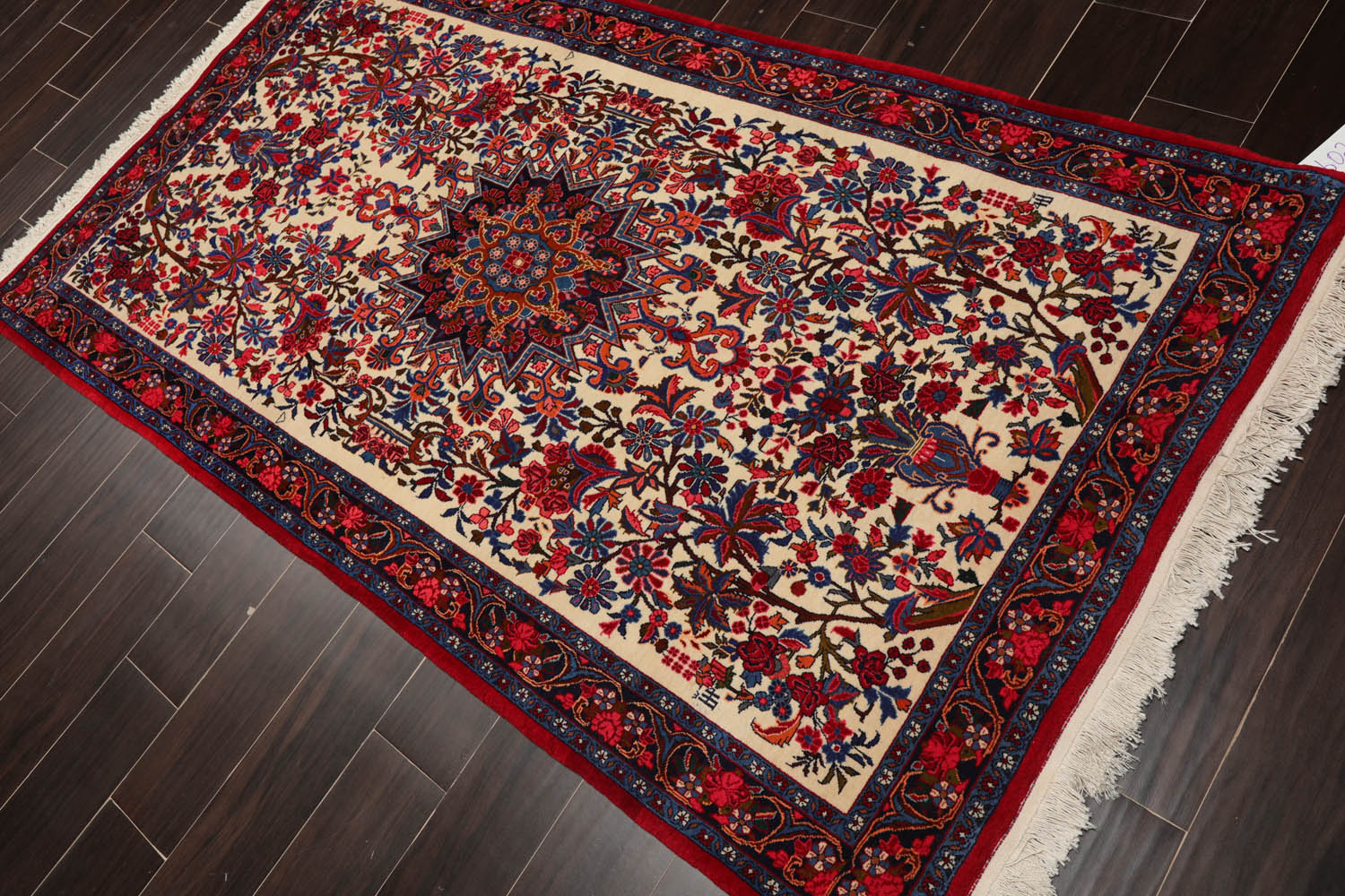 4x6 Ivory, Navy, Red Color Hand Knotted All-Over 100% Wool Traditional Oriental Rug