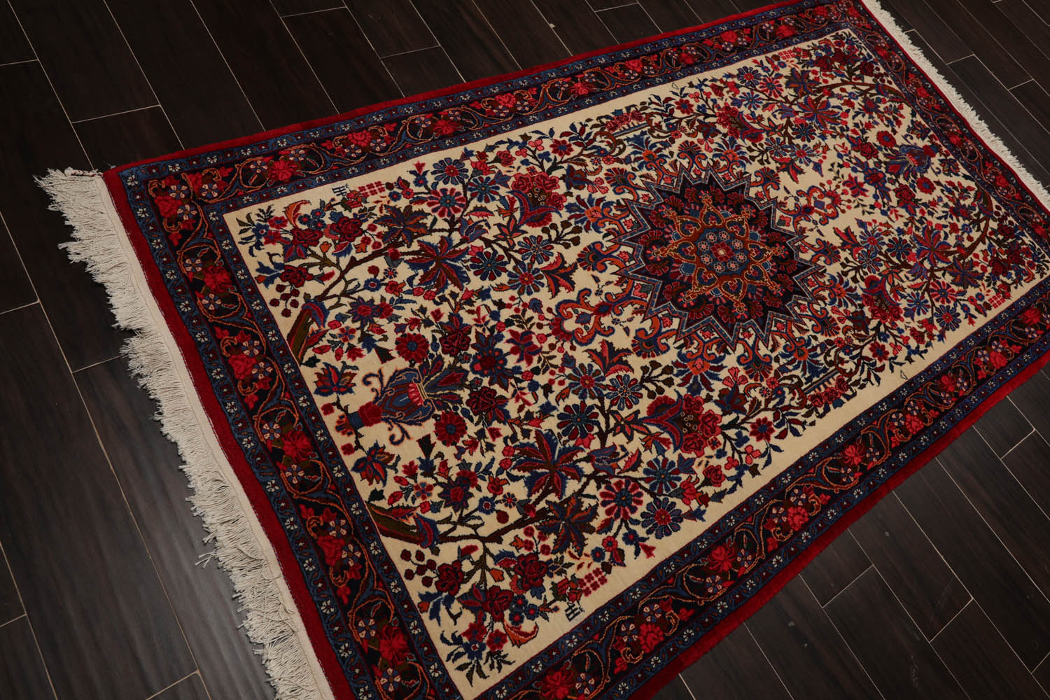 4x6 Ivory, Navy, Red Color Hand Knotted All-Over 100% Wool Traditional Oriental Rug