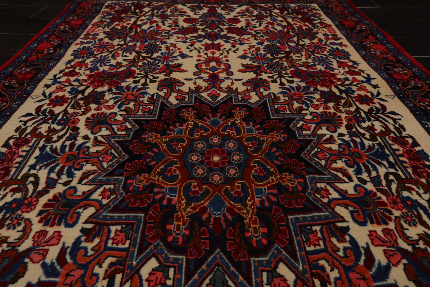 4x6 Ivory, Navy, Red Color Hand Knotted All-Over 100% Wool Traditional Oriental Rug