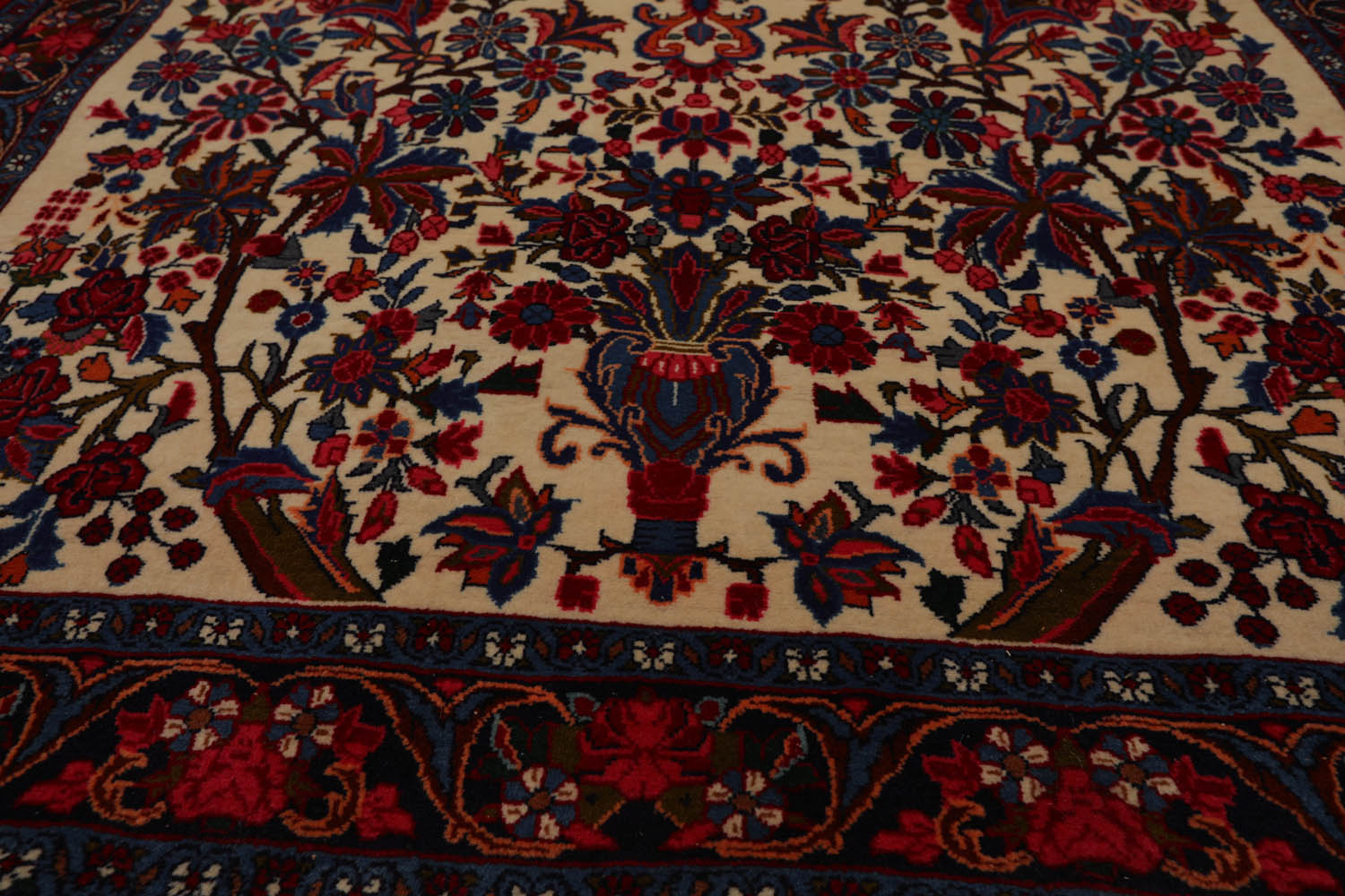 4x6 Ivory, Navy, Red Color Hand Knotted All-Over 100% Wool Traditional Oriental Rug