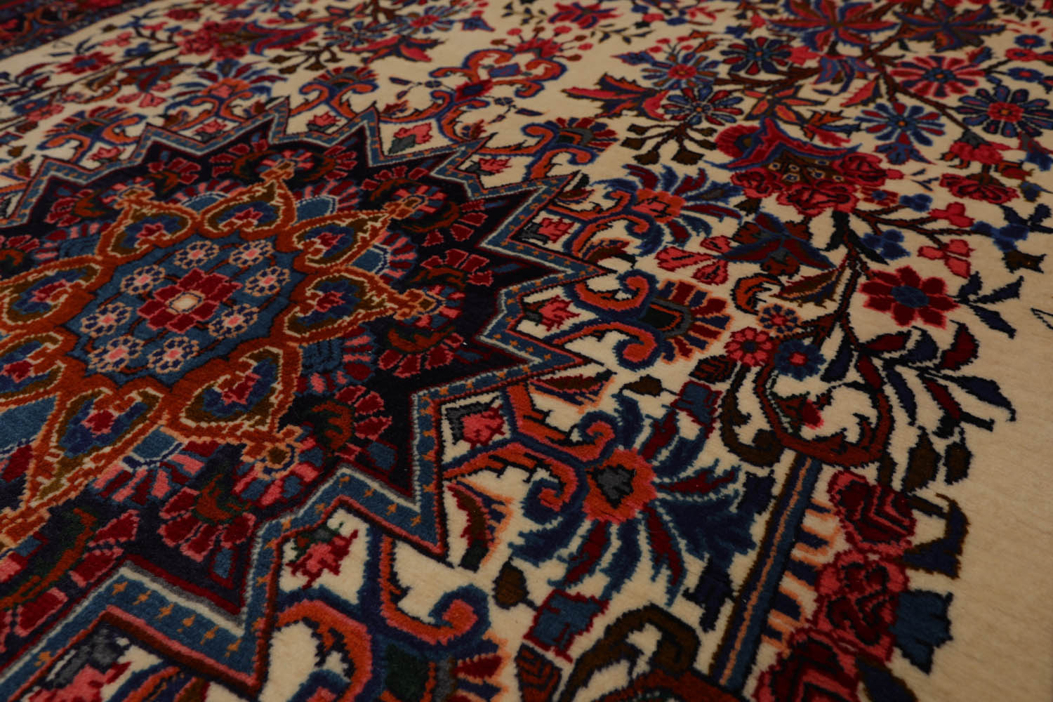 4x6 Ivory, Navy, Red Color Hand Knotted All-Over 100% Wool Traditional Oriental Rug