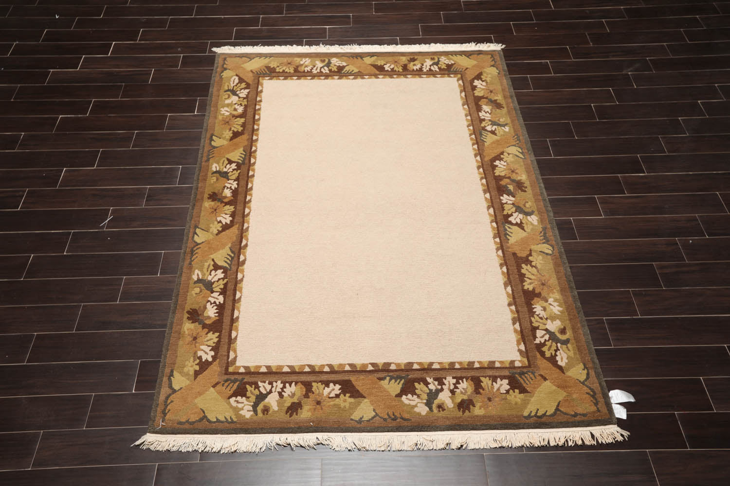 6x9 Beige, Brown, Sage Color Hand Knotted All-Over 100% Wool Transitional Oriental Rug