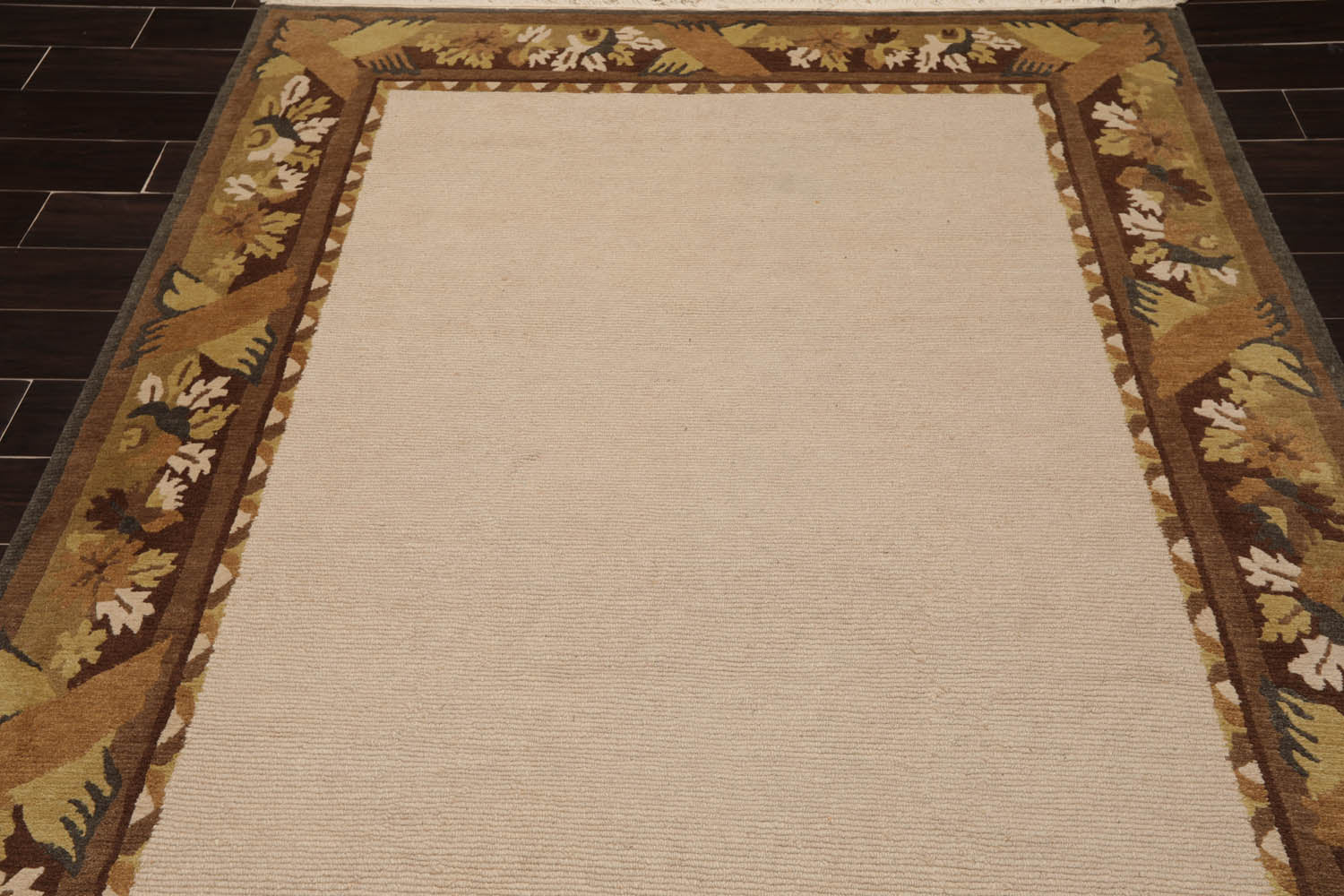 6x9 Beige, Brown, Sage Color Hand Knotted All-Over 100% Wool Transitional Oriental Rug