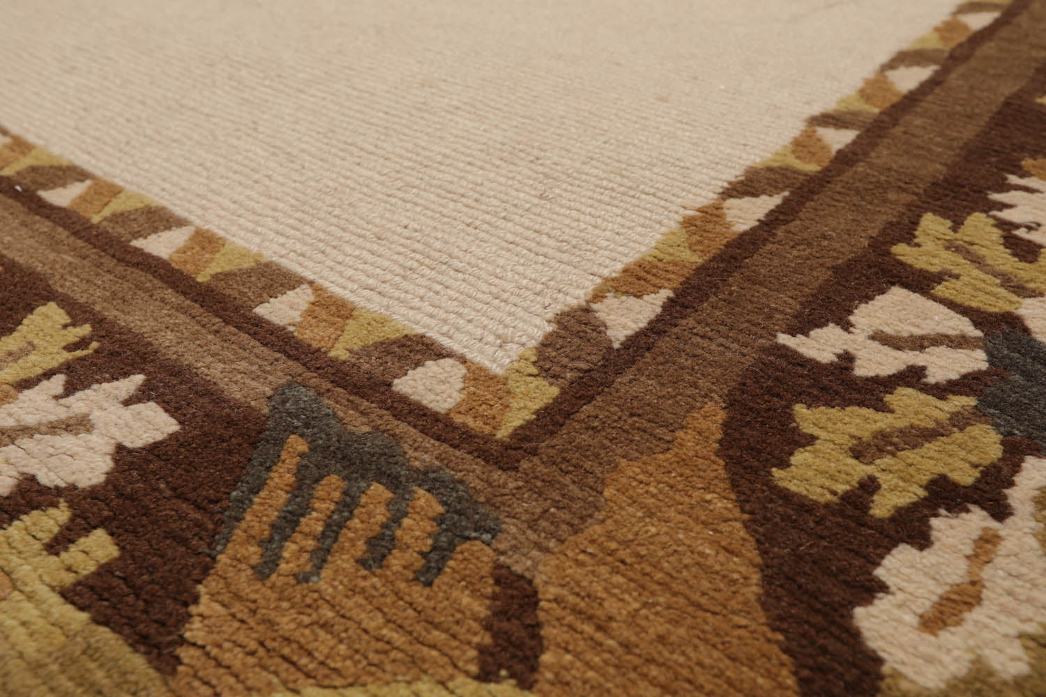 6x9 Beige, Brown, Sage Color Hand Knotted All-Over 100% Wool Transitional Oriental Rug