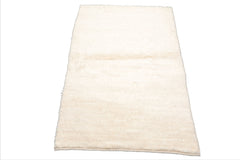 LoomBloom Ivory 3'x5' Afghan Moroccan Contemporary Solid Hand Knotted Wool Oriental Area Rug