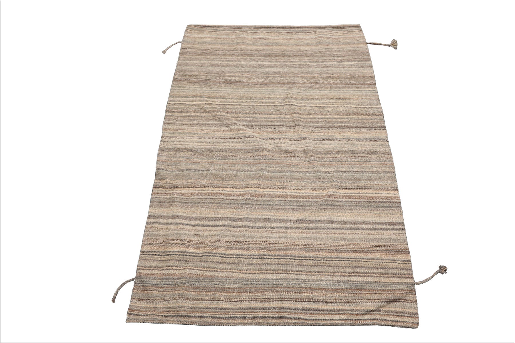 3'x5' Beige Afghan Moroccan Wool Oriental Area Rug, Hand Knotted, Modern & Contemporary Striped Pattern