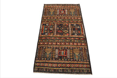 3x5 Charcoal, Ivory, Orange Color Hand Knotted Afghan Moroccan Wool Tribal Oriental Rug