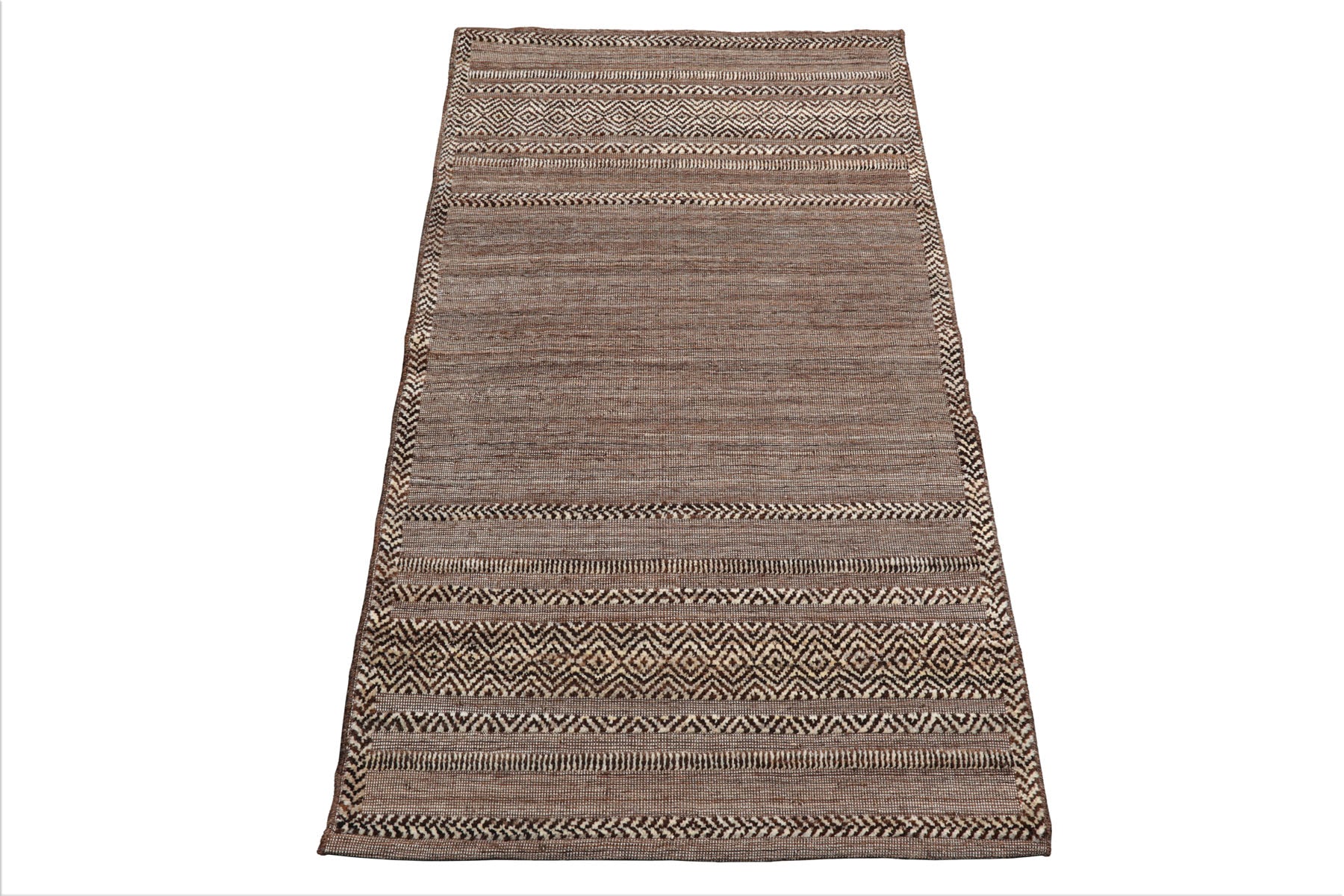 LoomBloom Brown 3'x5' Afghan Moroccan Tribal Geometric Hand Knotted Wool Oriental Area Rug
