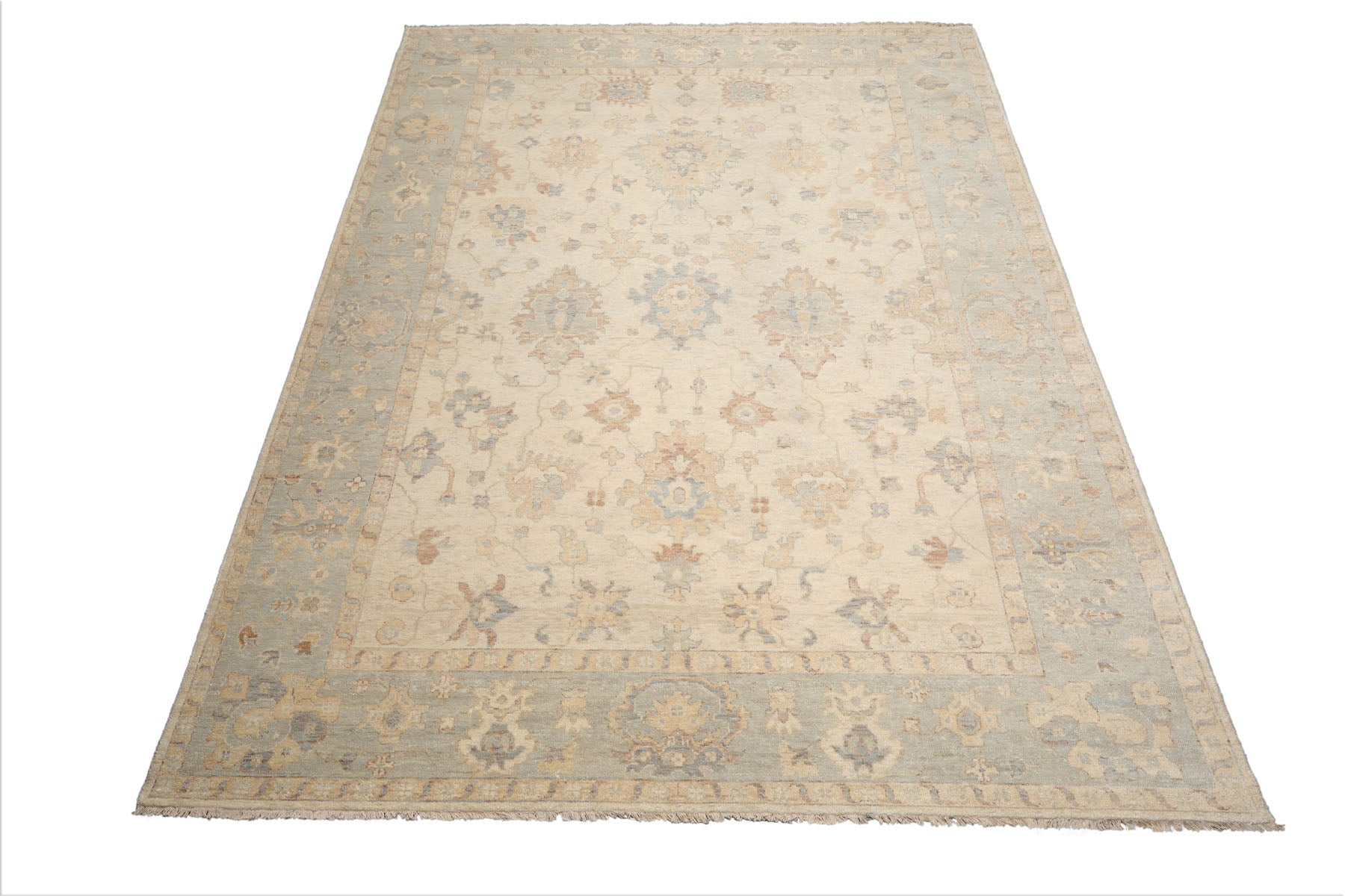 Multi Size Beige Mint Peach Color Hand Knotted Afghan Oushak Wool Traditional Oriental Rug