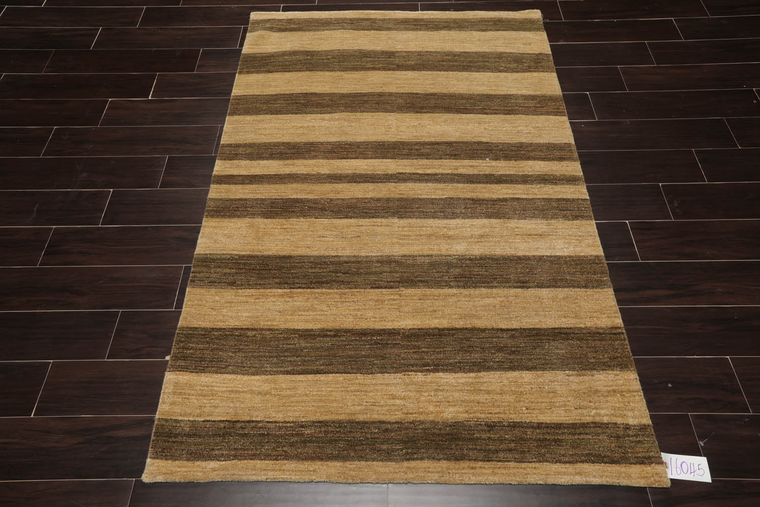4x6 Gold, Brown, Color Hand Knotted Striped 100% Wool Modern Oriental Rug