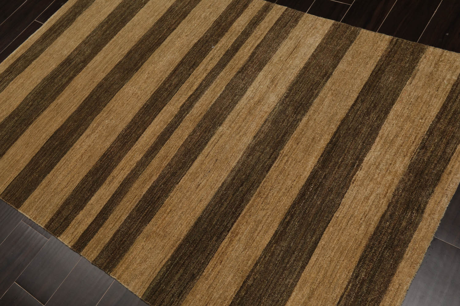 4x6 Gold, Brown, Color Hand Knotted Striped 100% Wool Modern Oriental Rug