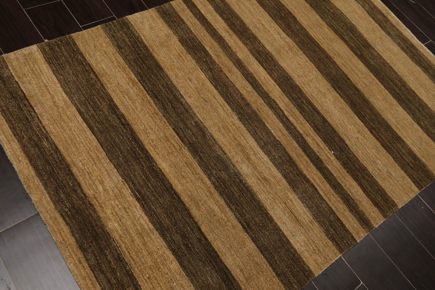 4x6 Gold, Brown, Color Hand Knotted Striped 100% Wool Modern Oriental Rug