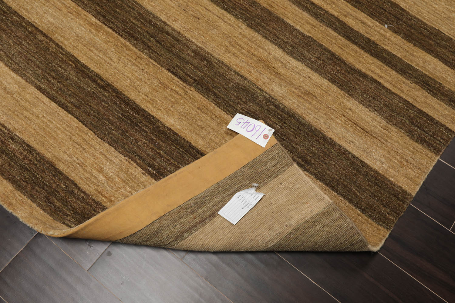 4x6 Gold, Brown, Color Hand Knotted Striped 100% Wool Modern Oriental Rug