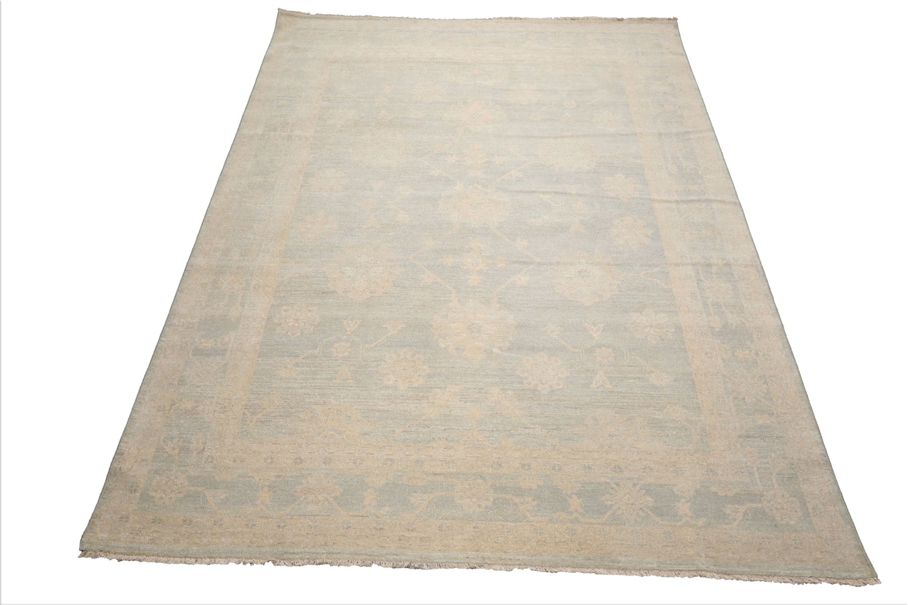 9x12 Gray, Moss, Beige Color Hand Knotted Afghan Oushak Wool Traditional Oriental Rug