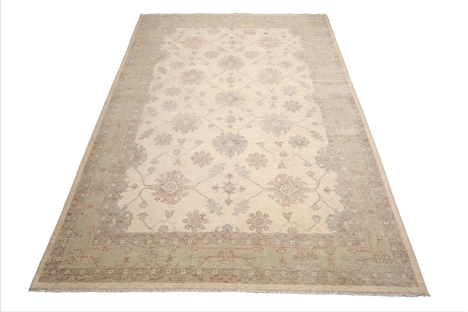10x14 Ivory, Beige, Rust Color Hand Knotted Afghan Oushak Wool Traditional Oriental Rug