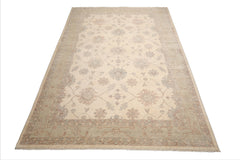 10x14 Ivory, Beige, Rust Color Hand Knotted Afghan Oushak Wool Traditional Oriental Rug