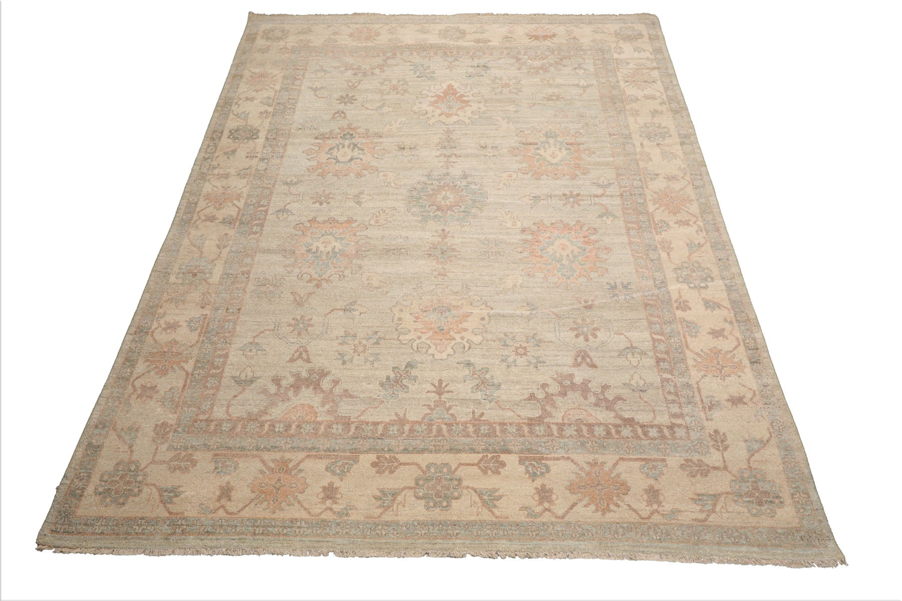 9x12 Beige, Peach, Rust Color Hand Knotted Afghan Oushak Wool Traditional Oriental Rug